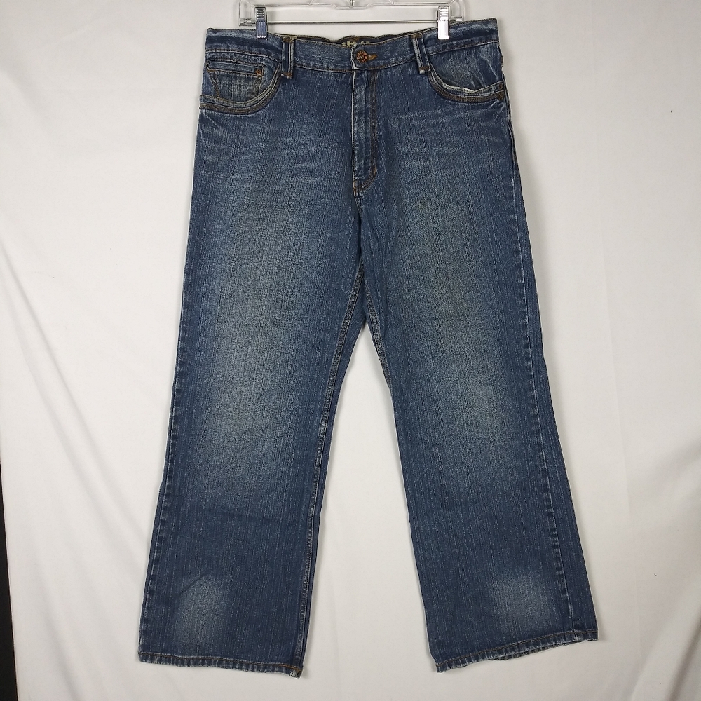 DHJC Jeans Blue Denim Relaxed Baggy Boot Cut Grunge Skater Men's Size 36x30 Y2K